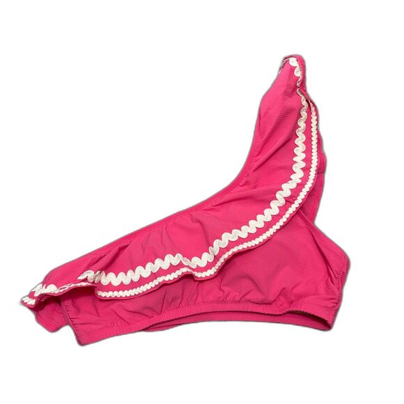 J. Crew Hot Pink One Shoulder Bikini Top Rickrack Trim Ruffle Summer Size Small - Picture 1 of 5